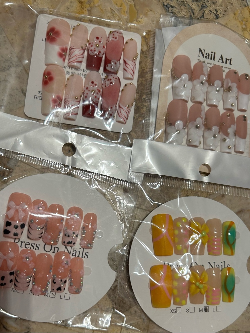 Nail Art Press-On Set - Mixed Pink & Yellow Styles take all 4